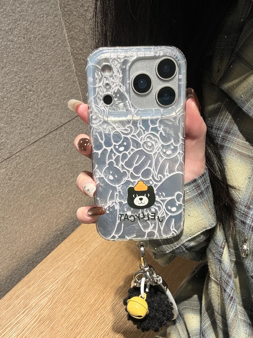 卡通满屏拥挤布偶黑猫头适用iPhone17苹果15手机壳16promax新款14