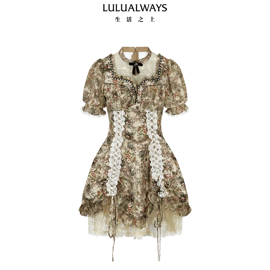 LULUALWAYS【商场同款】25夏季新款复古轻奢宫廷灯笼袖公主连衣裙