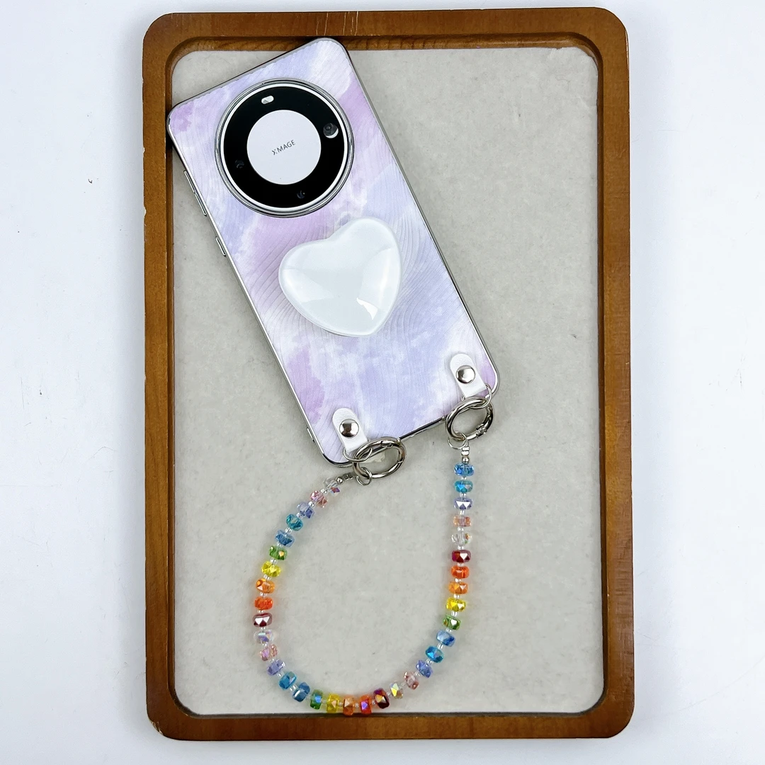 品申原创皮质水彩紫色爱心支架手提链条适用华为mate70pro手机壳