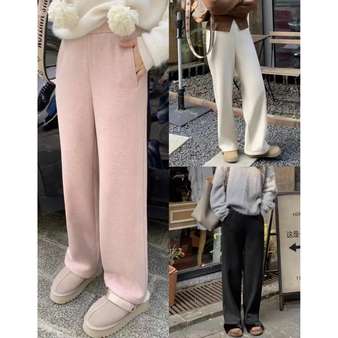 喜家外贸-「羊毛理想神裤」 530g加厚松紧腰直筒百搭休闲阔腿裤3399