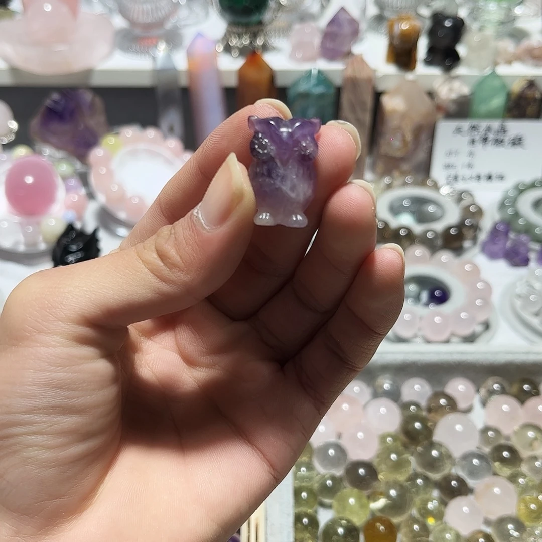 水晶珠宝半成品未镶嵌紫水晶雕刻件猫头鹰