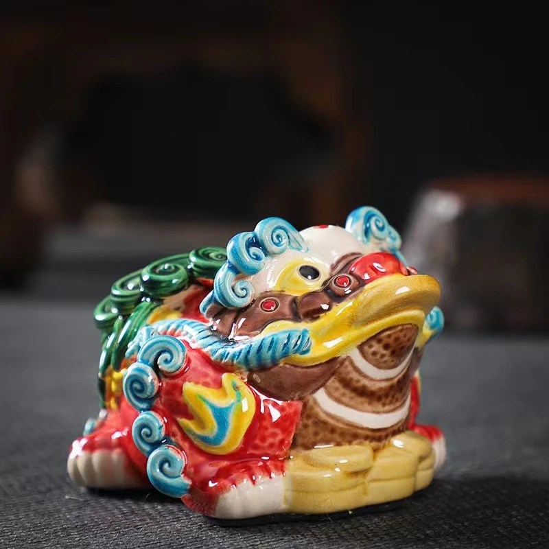 貔貅招财摆件金蟾陶瓷茶宠车载故宫风国潮手绘交趾陶玄关工艺品