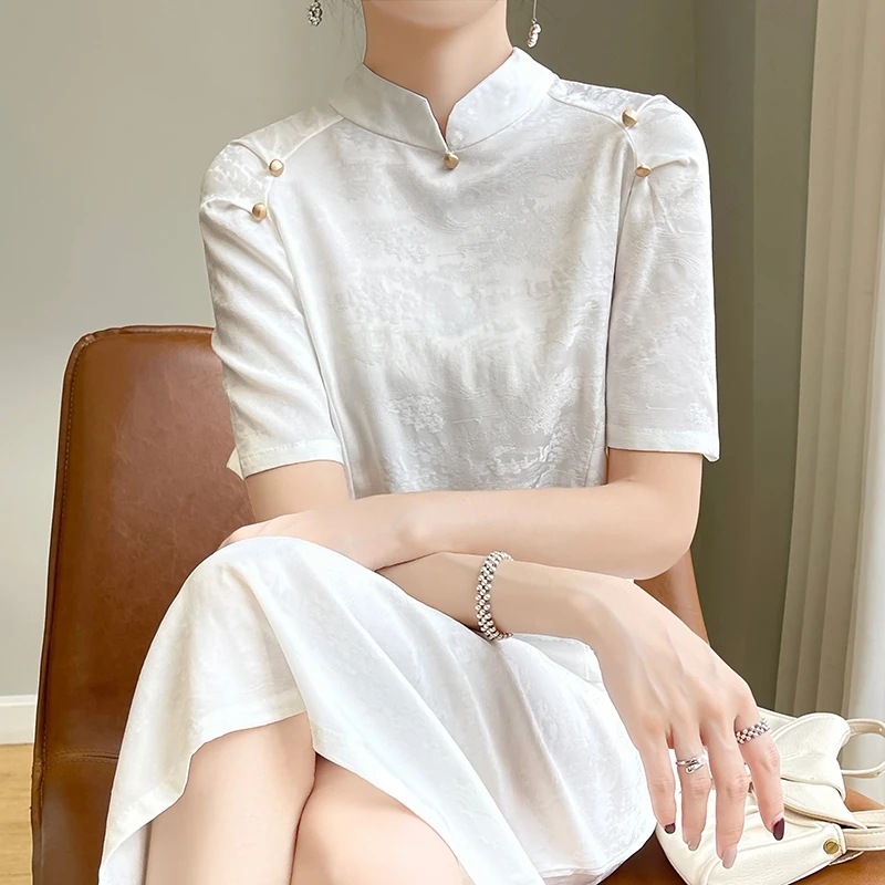 新中式丝滑缎面女士长裙连衣裙L15