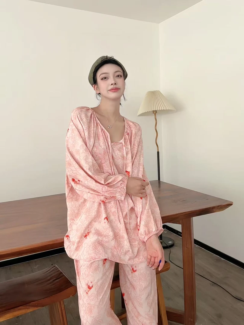 【2025秋季上新】棉绸套头睡衣女套装睡衣慵懒风空调服国风版家居服