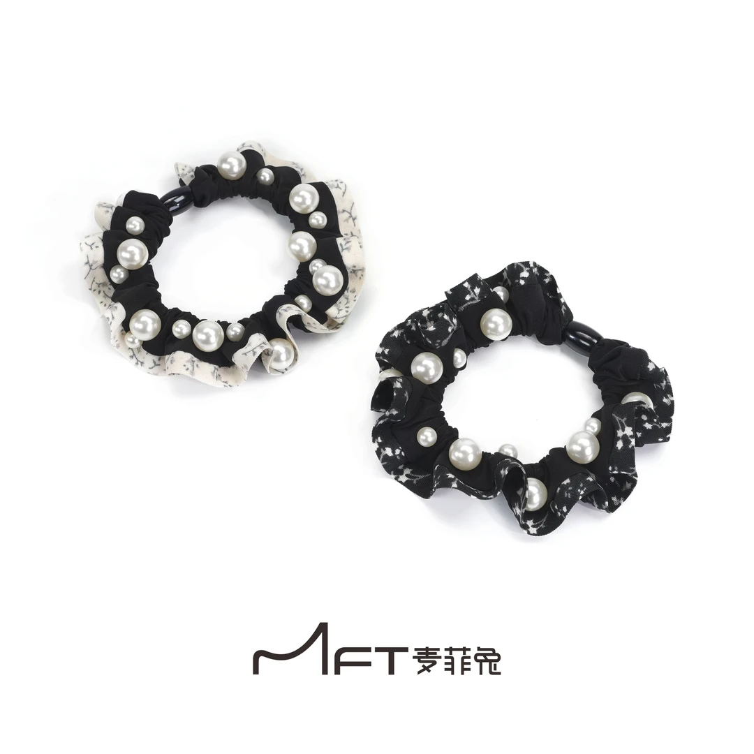 赫本珠发圈韩系夏季碎花钉珠大肠圈简约ins高弹力发饰马尾花头饰