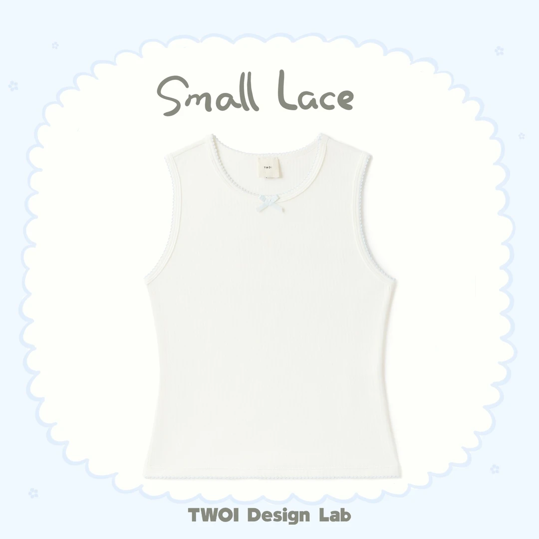 TWOI Design Lab "小花边系列"「A类奶油白小花边蝴蝶结背心」