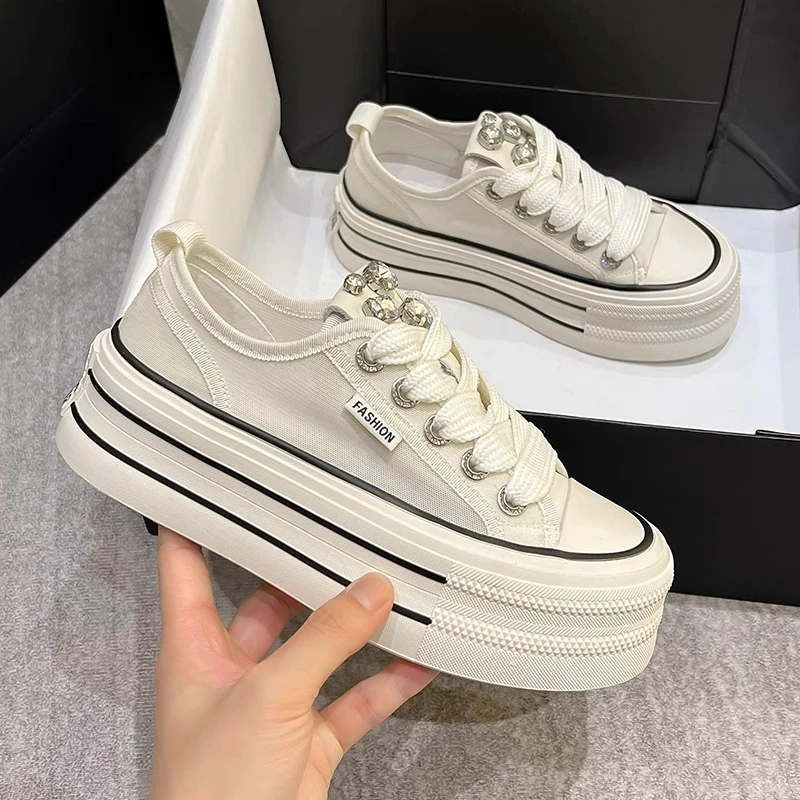 潮牌厚底帆布鞋女2025夏季时尚网面透气小白鞋百搭运动休闲板鞋