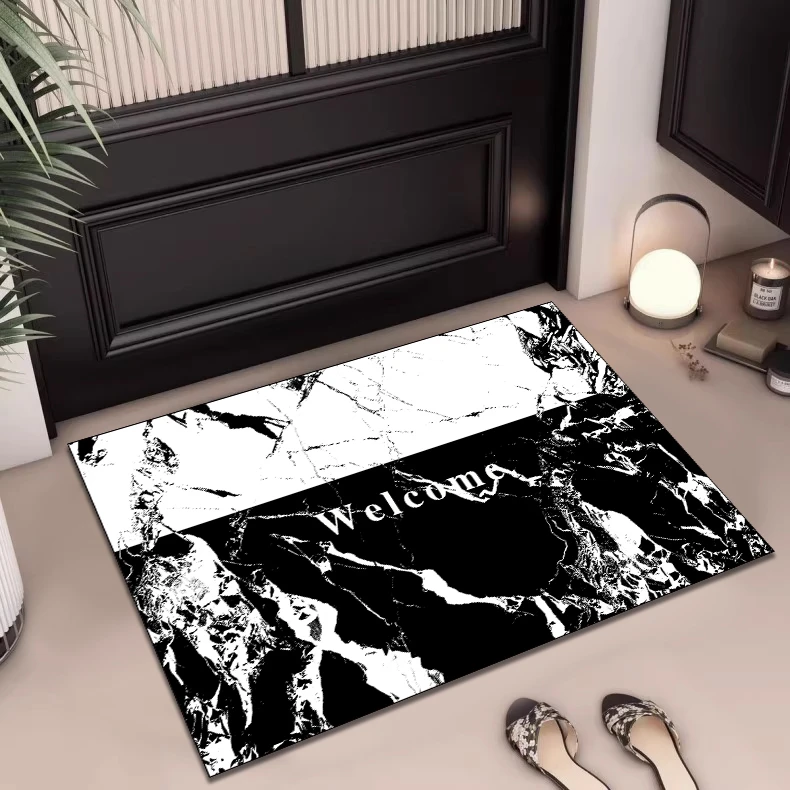 简约黑白大理石纹风家用纳帕皮浴室地垫门垫防滑吸水卫生间地垫