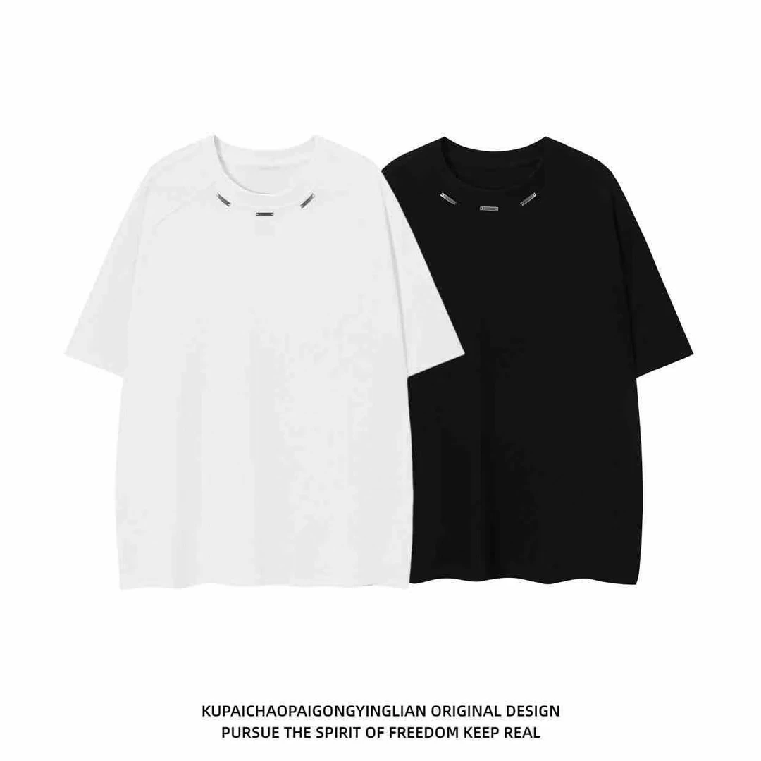 春夏设计感纯色百搭男女宽松休闲运动时尚潮流ins简约男士短袖