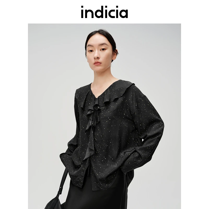 indicia标记商场同款夏款时髦荷叶边波点衬衫长6B406CS317F