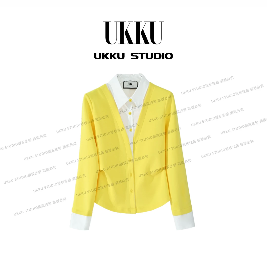 文文【UKKUSTUDIO】早秋新款百搭舒适拼接假两件卫衣614540