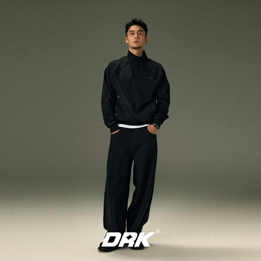 DRK磁吸扣立领运动卫衣套装小众结构撞钉宽松休闲百搭纯色男