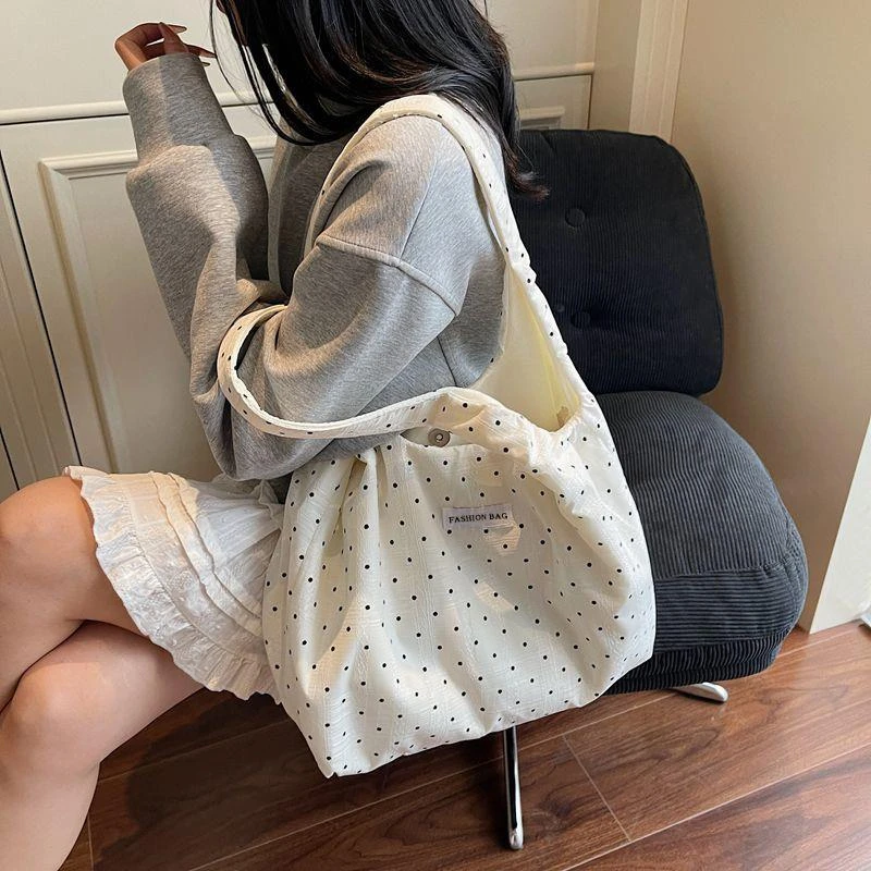 2025大容量包包帆布包学生韩系韩版新款托特通勤波点百搭单肩