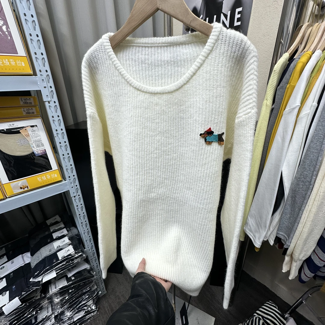 2283-2-CQ白色小狗图标针织上衣（80-135）