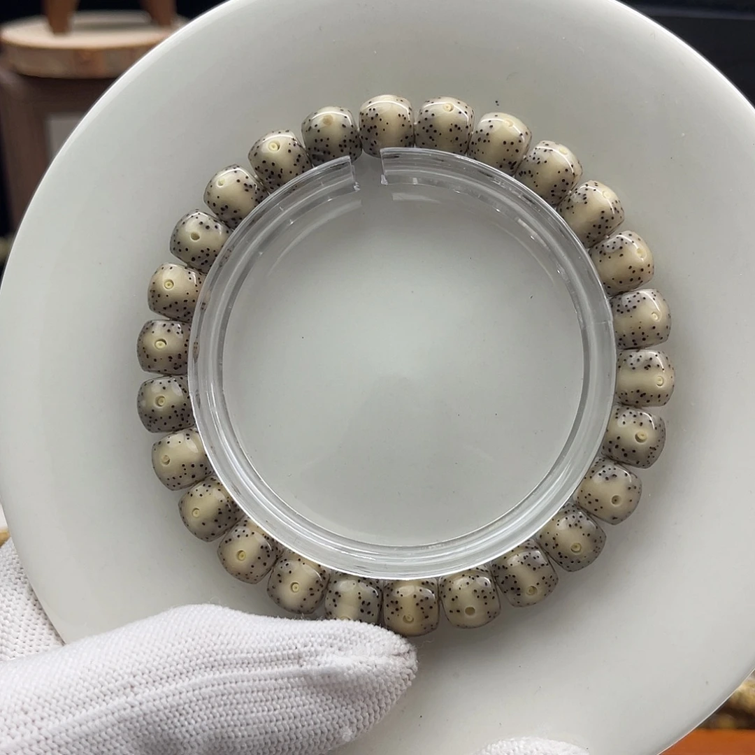 星月菩提手串9×8灰冰直切鼓珠同枝高抛一线天