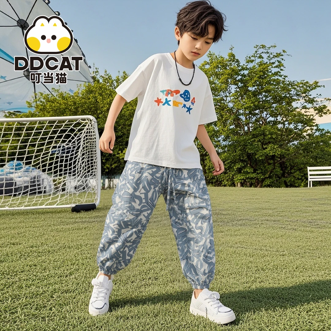 夏季儿童防蚊裤薄款棉绸长裤男童睡裤宝宝绵绸女童家居空调裤子