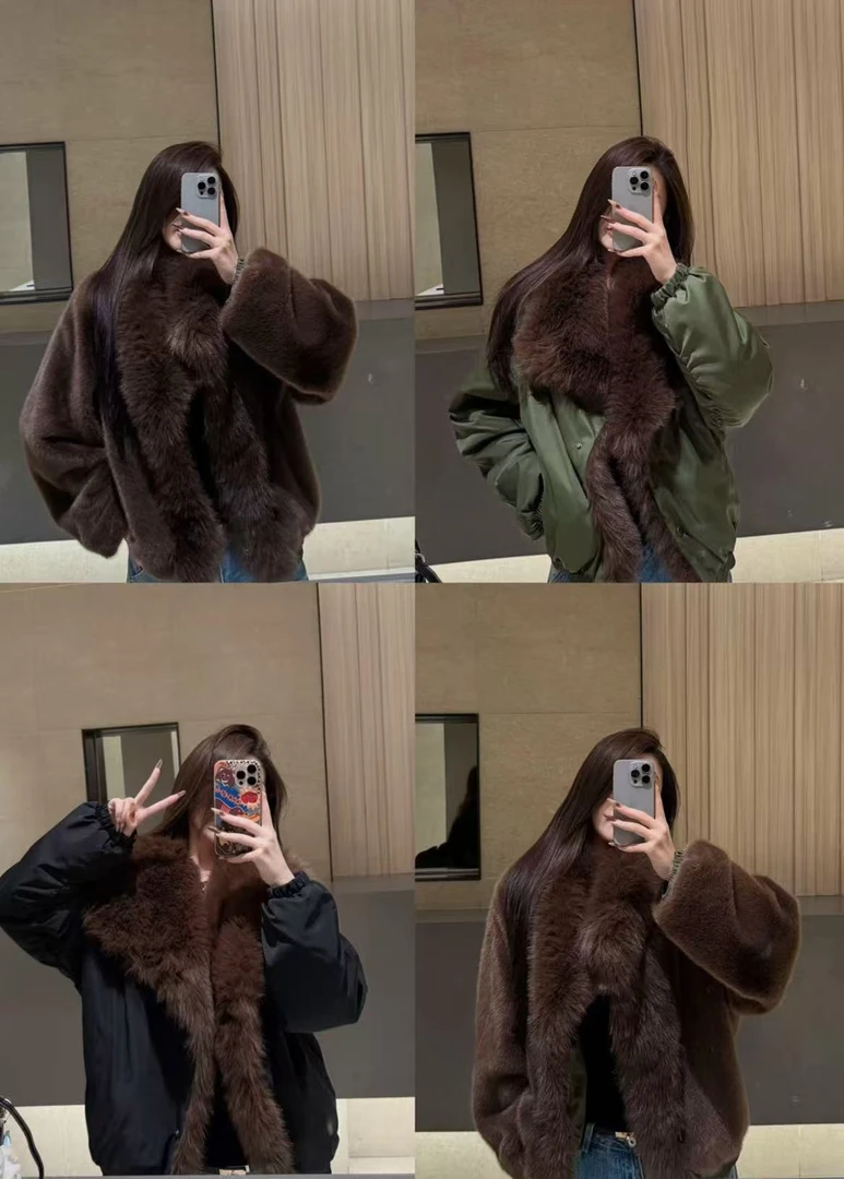 INS风短款厚款宽松双面穿休闲百搭型短外套女款保暖外套秋冬女装