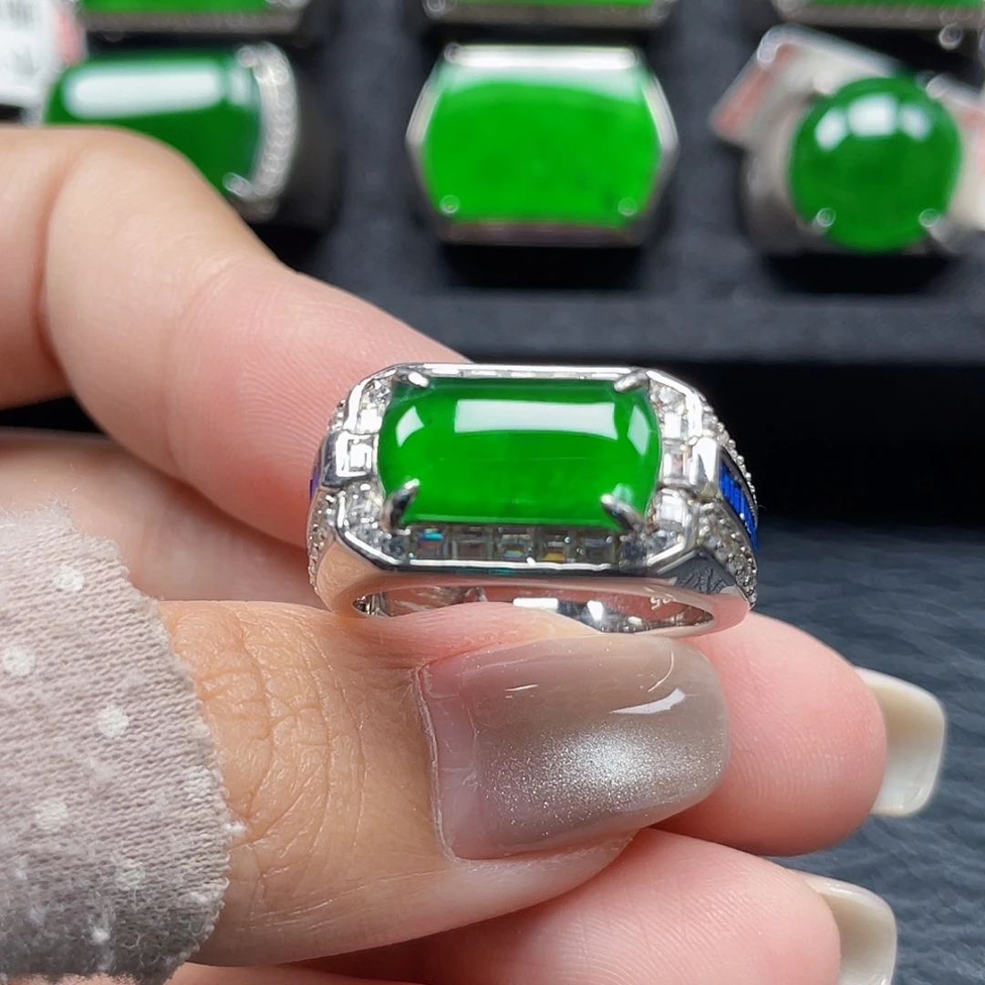 翡翠银S925镶嵌戒指天然A货翡翠没运费险3669