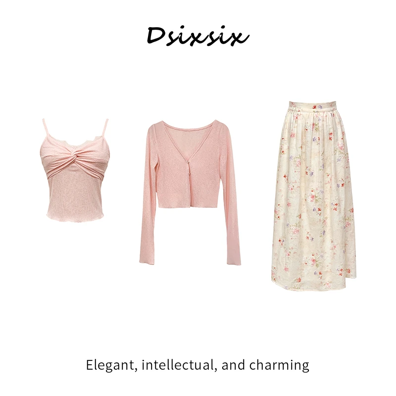 MEI KA【花朝暮时】法式温柔甜美时尚小众女装百搭高腰半身裙套装女