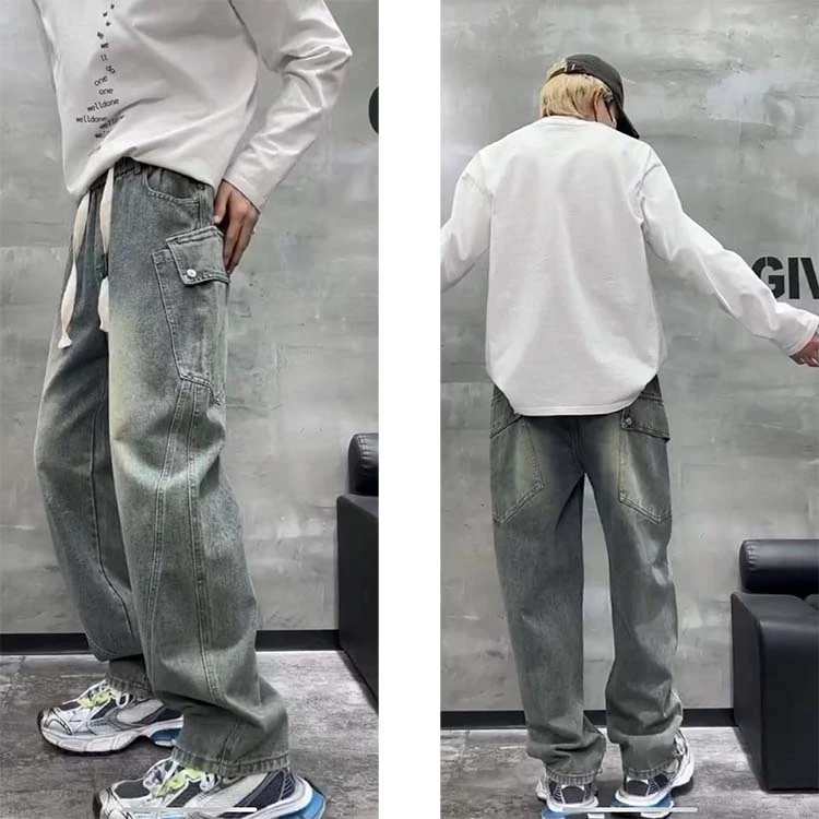 【小个子专属】912牛仔工装裤冬季加厚潮流美式宽松牛仔高街韩版