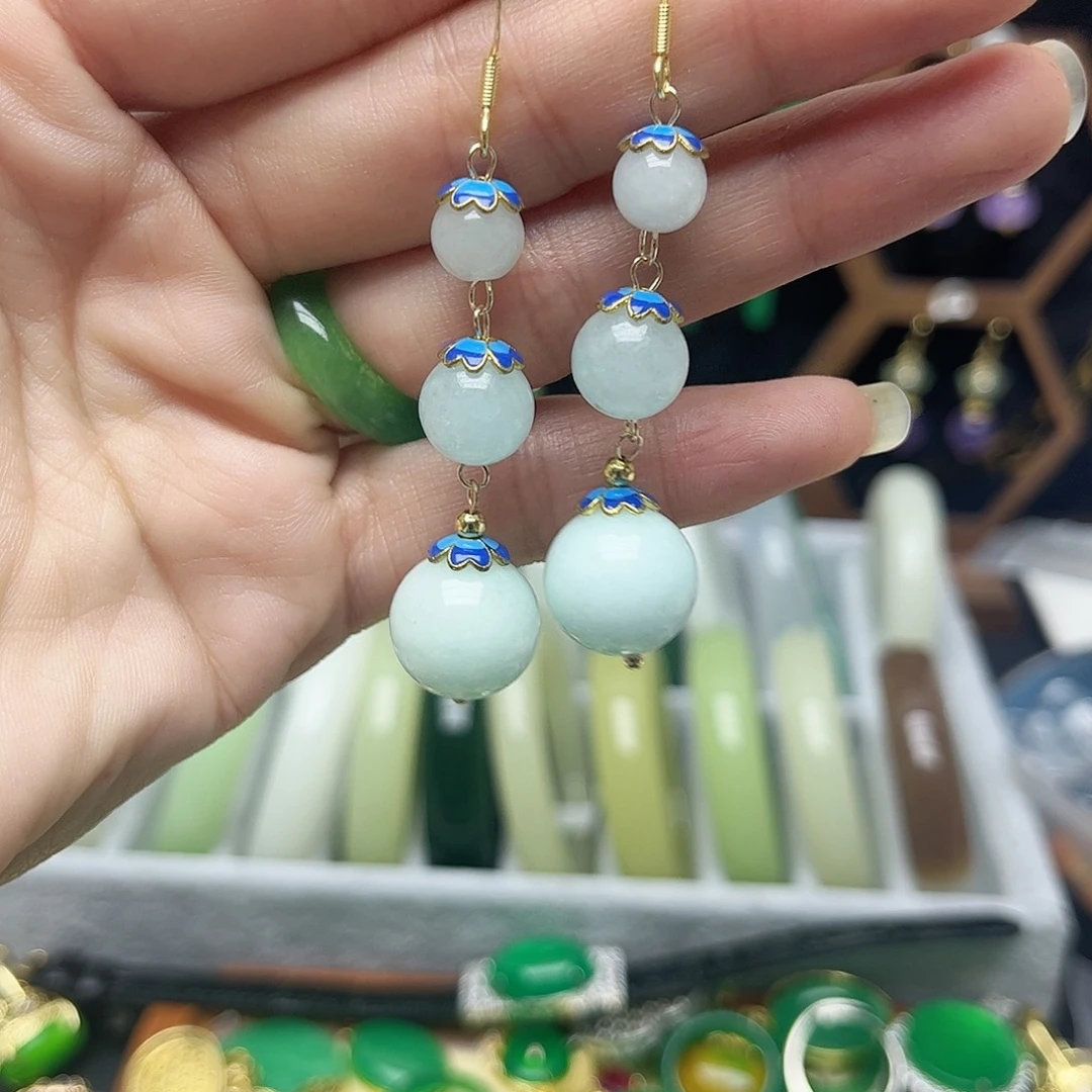 翡翠未镶嵌耳饰蓝