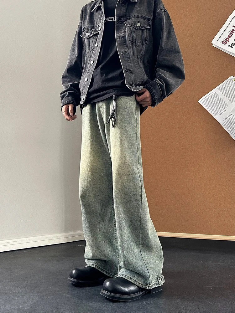 美式复古vintage水洗做旧刮烂破洞牛仔裤夏季潮牌痞帅直筒裤子-33