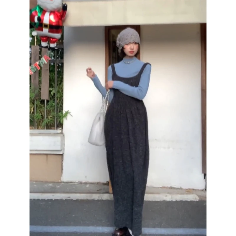 parkyeon通勤百搭无袖背心连衣裙女小众别致半高领针织衫两件套