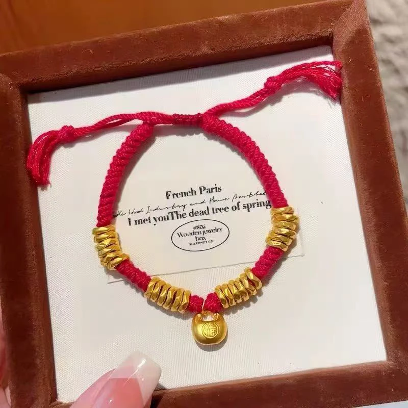 足金5D工艺 盘缠小胖福红绳手链/手串【1100】 附加68