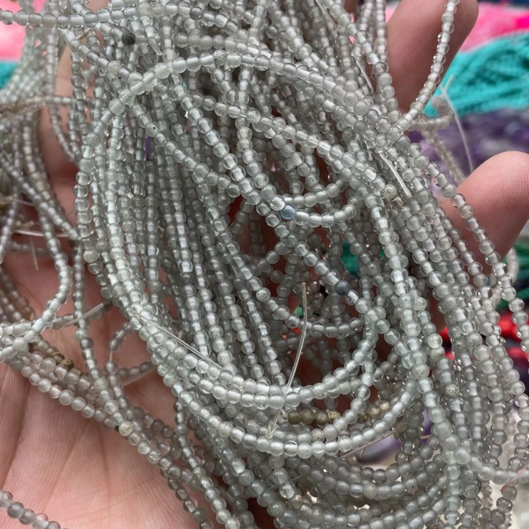 玛瑙/玉髓珠宝半成品未镶嵌两条装卡2mm灰水晶圆珠