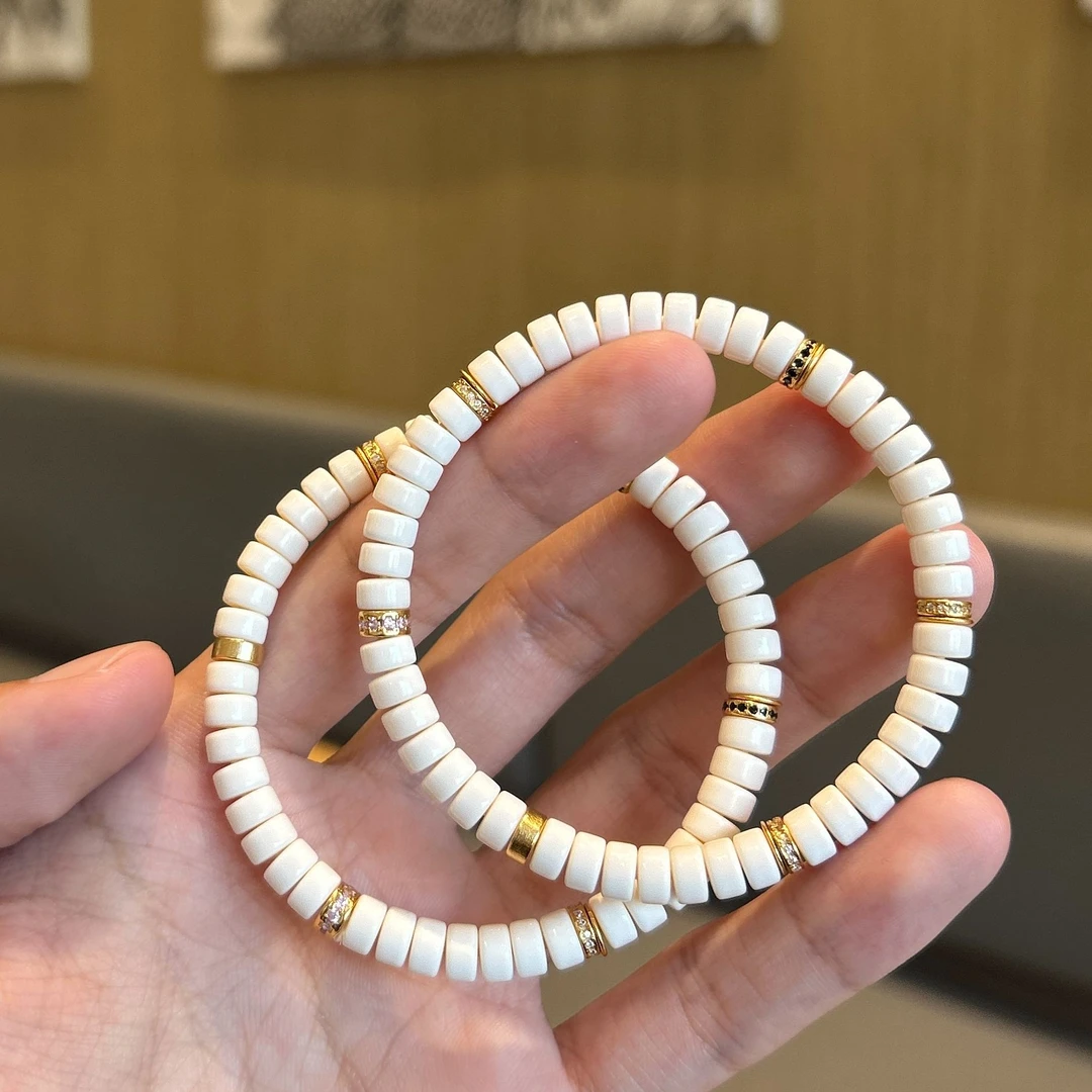 【晶缘聚】天然6mm牙牙精工药片手串原皮原色 情侣时尚文玩礼物