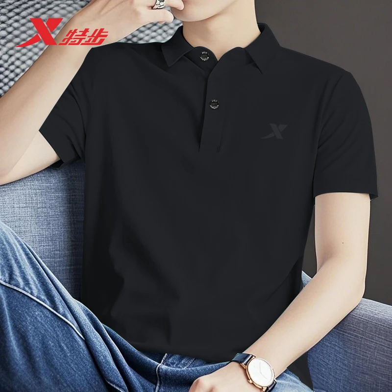 特步短袖t恤男polo衫夏季翻领冰丝透气休闲男装宽松运动健身半袖t