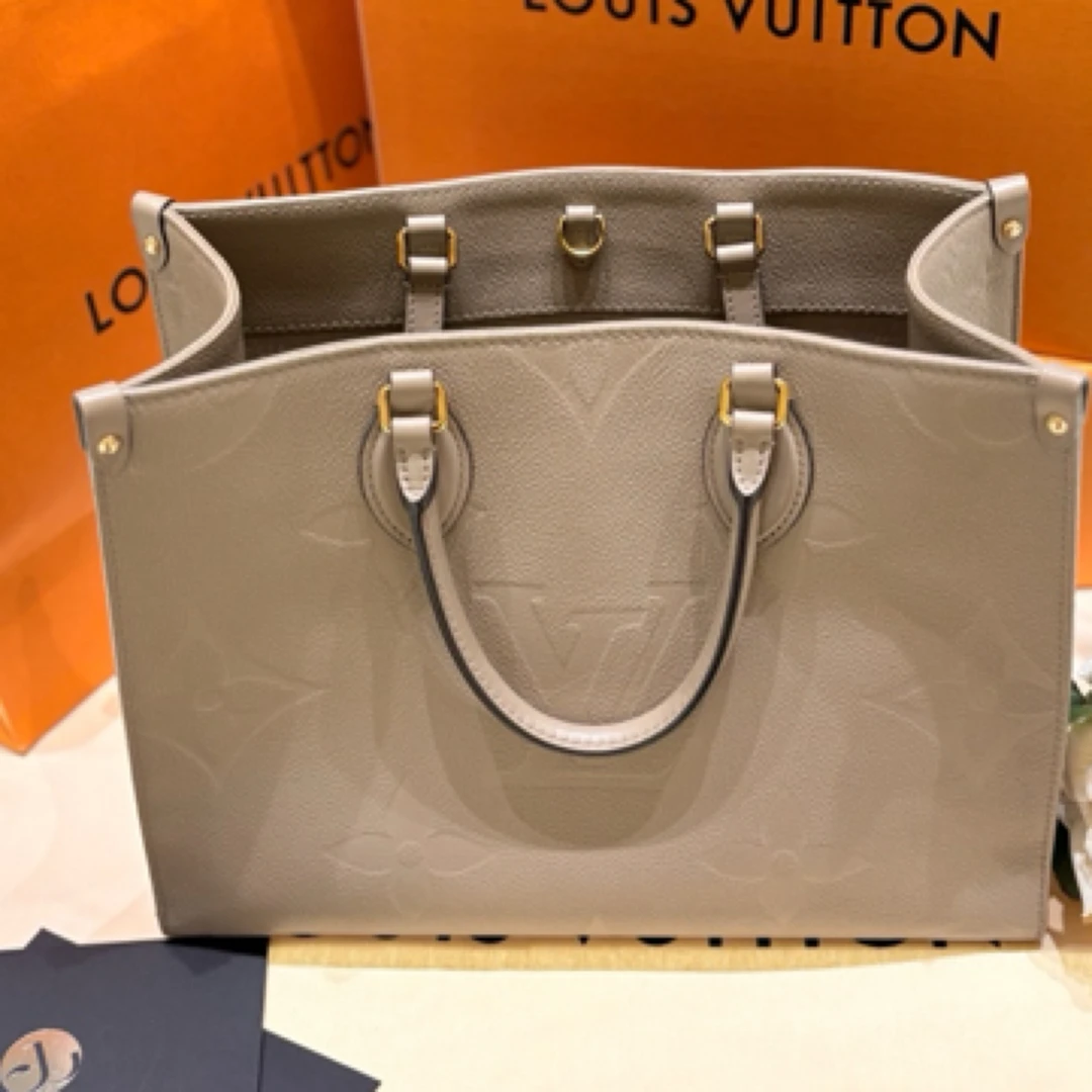 95新 LV on the go 中号全皮大象灰 芯片款/JW0808