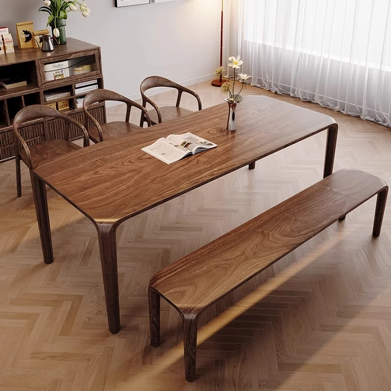 北美黑胡桃木望月餐桌长方形轻奢简约现代家用全实木饭桌原木书桌