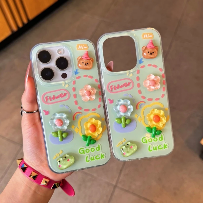 Lucky青蛙花公仔适用苹果16/15大孔手机壳华为P70vivo小米14oppo
