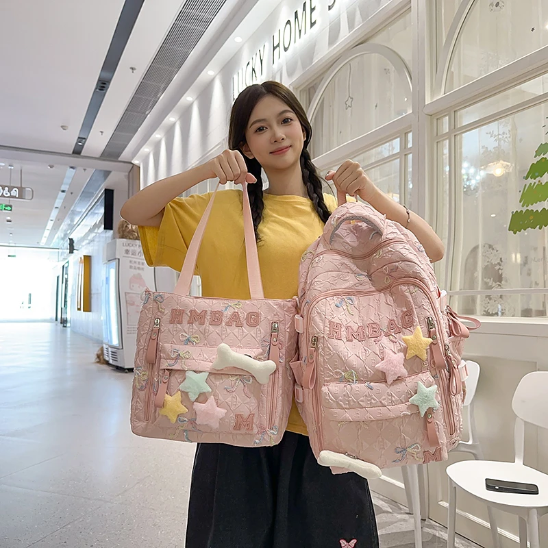 书包女生小学生初中生两件套女孩高颜值大容量高中生大学生双肩包