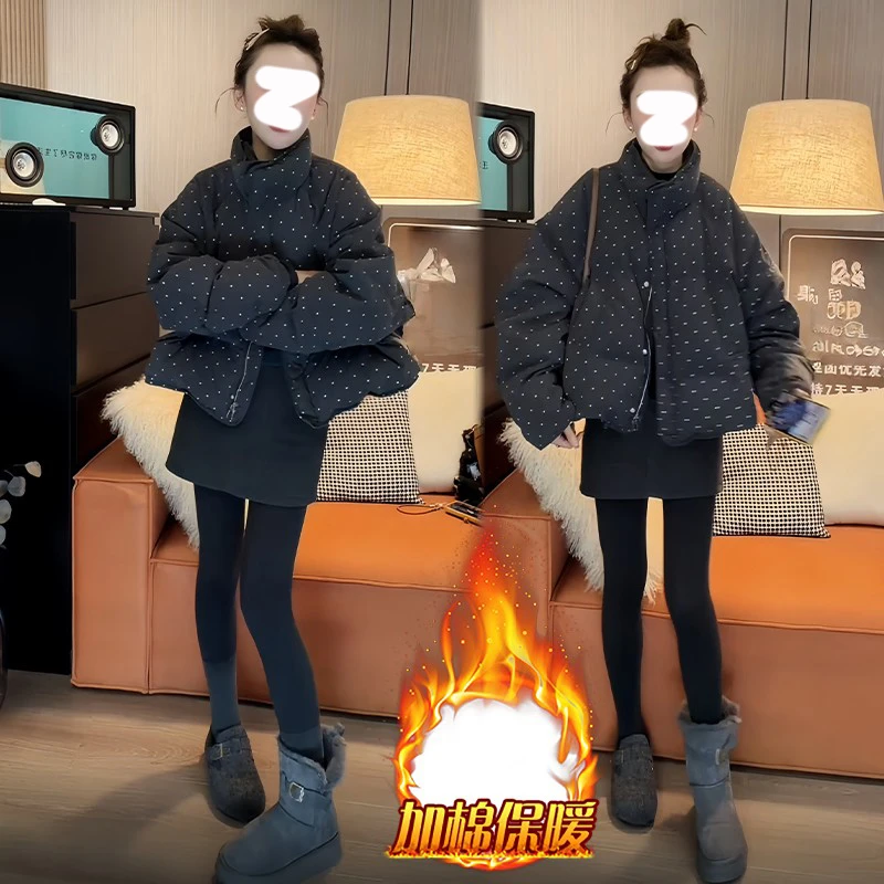 短款立领加厚灰色波点棉服外套女冬季2025新款小众不撞款百搭棉袄