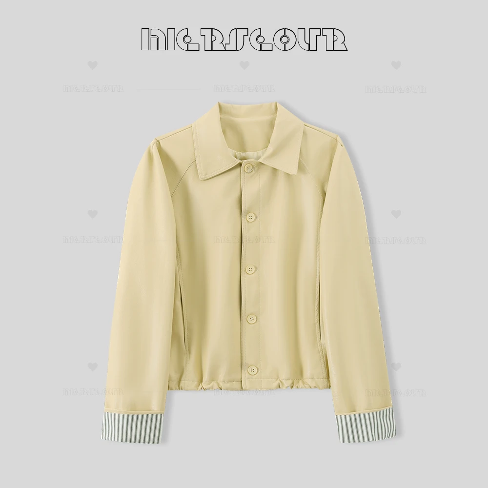 【日光岛屿】简约复古风翻领时尚短外套女8805