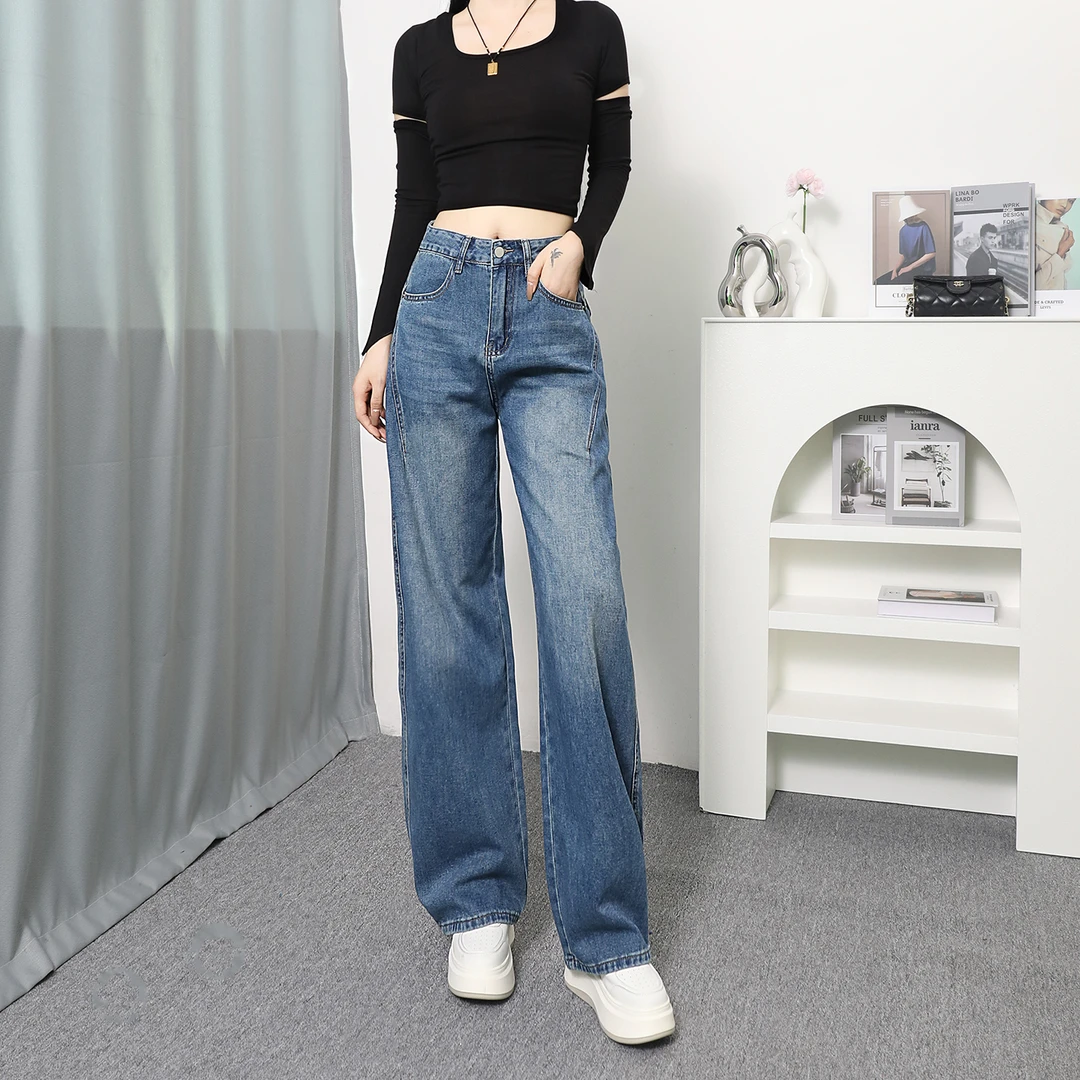 早秋新款牛仔裤女2025年新款蓝色显瘦窄版弯刀裤宽松显腿长