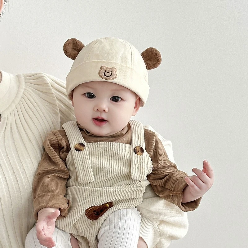 婴儿帽子秋冬款韩版可爱小熊地主帽秋季小童男宝宝保暖纯棉瓜皮帽