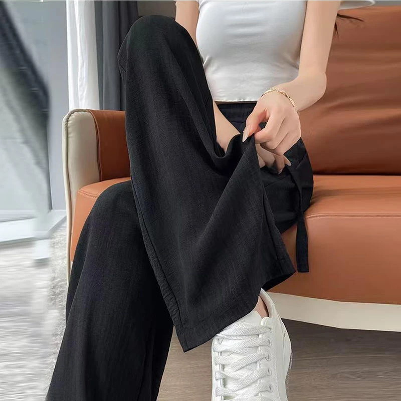 大码胖m300斤冰丝阔腿裤女春夏季新款高腰肌理感显瘦休闲拖地裤子