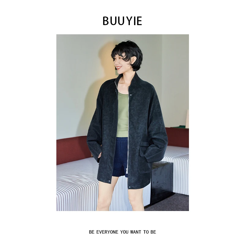 BUUYIE 25SS【墨叙】巴恩风PU休闲百搭做旧皮衣外套 250843