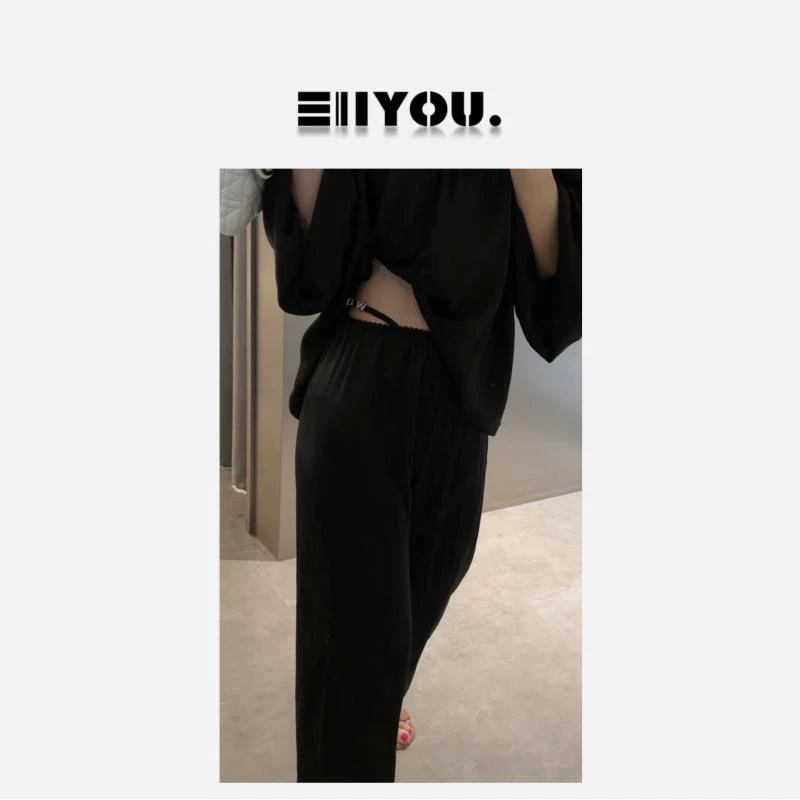 【ENYOU定制】黑色桑蚕丝阔腿裤