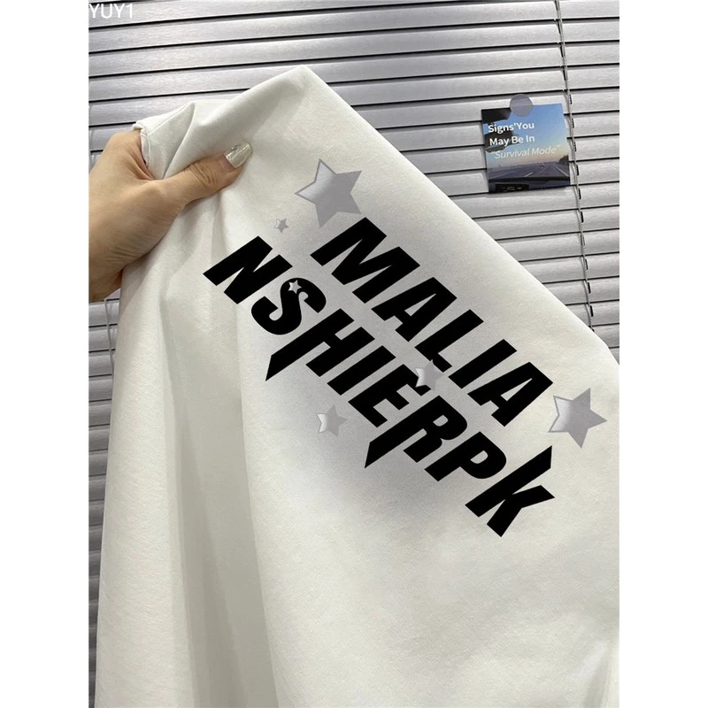 YUY1重磅100%纯棉字母短袖t恤男款2025新款夏季宽松情侣半袖上衣