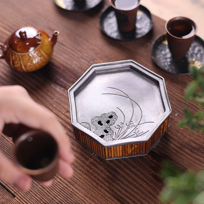 中式纯锡壶承家用储水简约禅意建水茶具复古茶盘