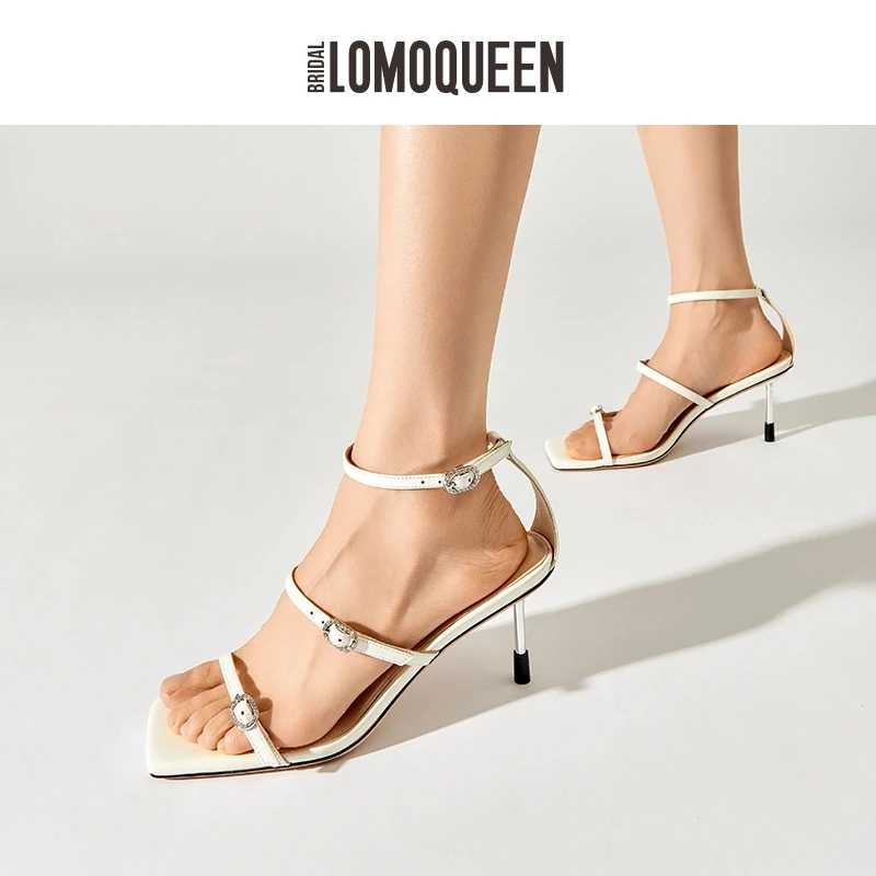 「代露娃同款」SHOESZOOO24春夏新款时尚锆石搭扣方头高跟凉鞋