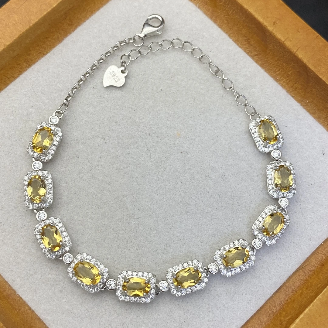 天然黄水晶手链s925银 主石4*6mm 轻奢精致经典气质优雅时尚百搭H