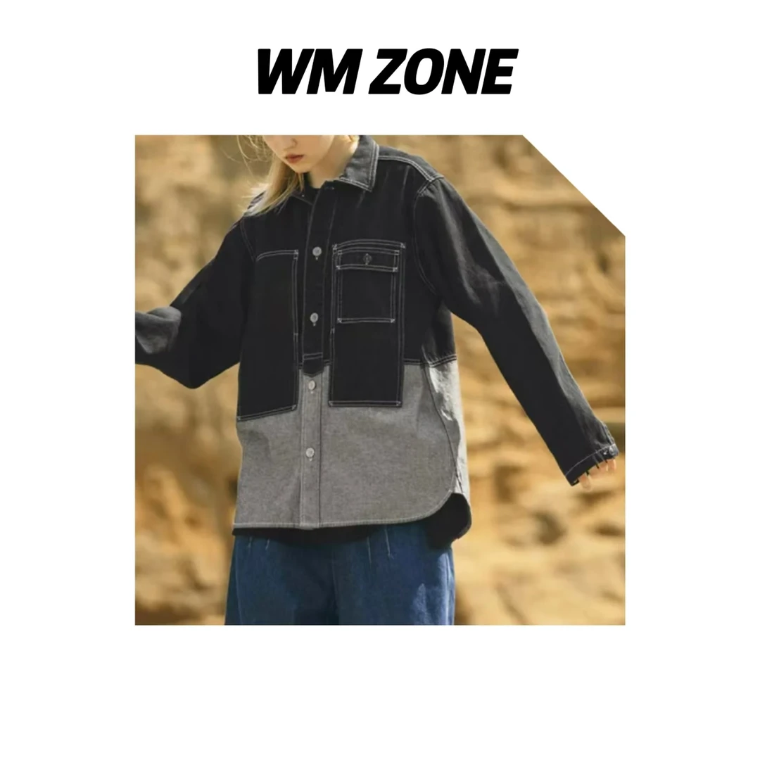 虎儿 3-2768 明线拼接牛仔衬衫