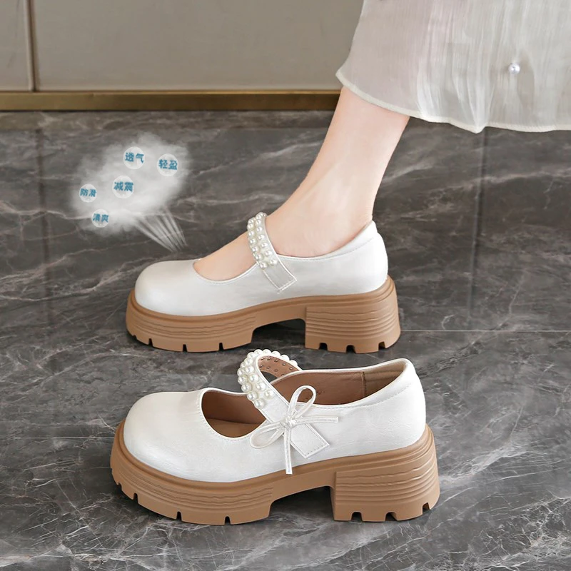 黑色夏季漆皮纯色增高单鞋秋季高跟厚底英伦风圆头网红小码34潮鞋