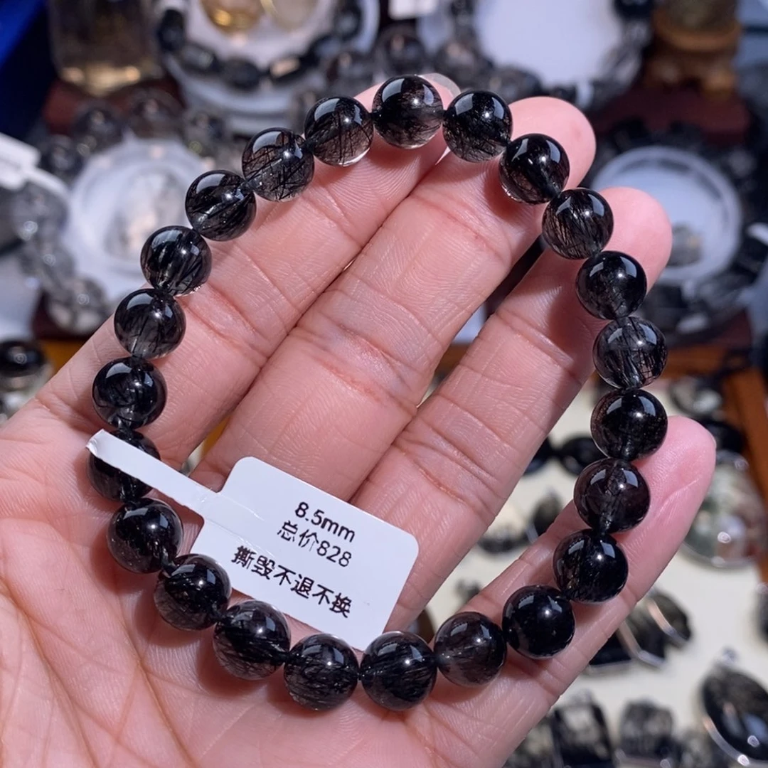 手链水晶未镶嵌黑发晶8.5mm全透体满发蕾丝