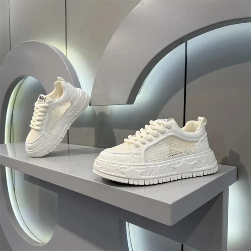 夏季潮牌小众印花厚底板鞋做旧款网面透气低帮舒适潮流休闲男鞋